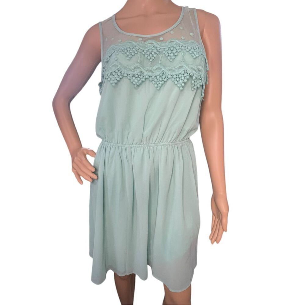 Doe & Rae Mind Green Mini Tank Dress With Crochet Detailing